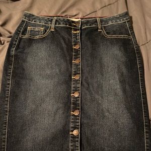 button down blue jean skirt